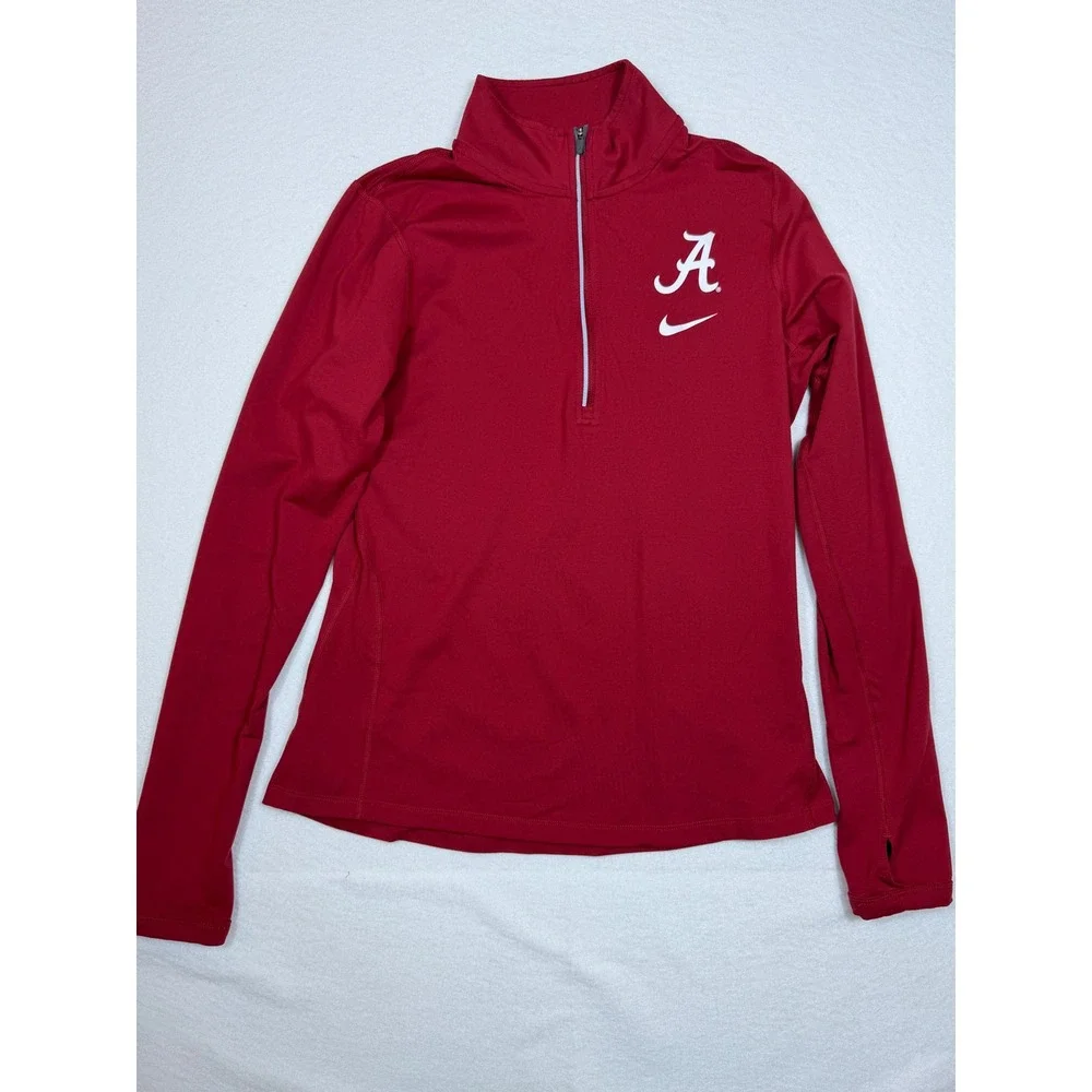 Nike Alabama Crimson Tide Pullover Women‎ Medium Red Dri-FIT 1/2 Zip Thumbholes